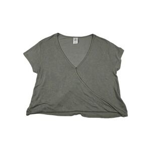 We The Free Faux Wrap Crop Top Womens Size Medium Green Deep V Neck Short Sleeve